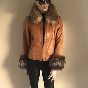 Fur trimmed leather Jacket Vera pelle Simon